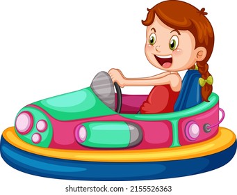 A girl riding bumper car cartoon illustration