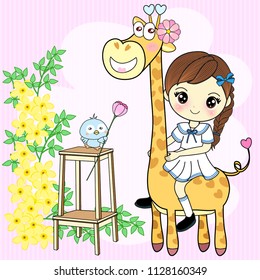 Girl riding cute giraffe