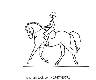 Girl is riding a dressage horse, vector illustration
