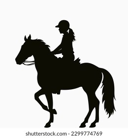 Niña montando caballo. Silueta negra. Icono del ecuestrianismo, logo. Ilustración del vector