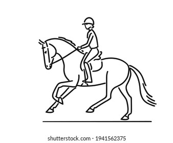 Girl riding horse, equestrian sport training horseback ride. Vector isolated  Illustration