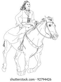 girl riding a horse. series of Wild West. Vector drawing