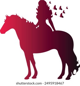 girl riding a horse silhouette vector image