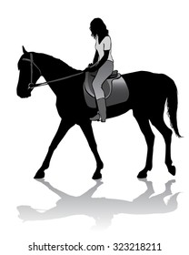 Girl Riding Horse Horse Riding Walk Stock Illustration 323113382