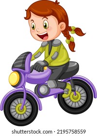 A girl riding motocross bike cartoon character illustration