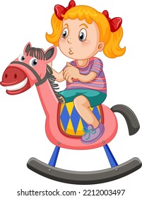 Girl riding on rocking horse illustration