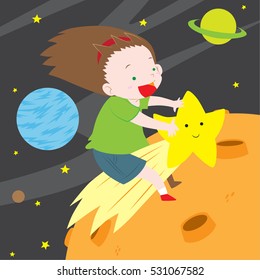 Girl riding on shooting star cute vector stock