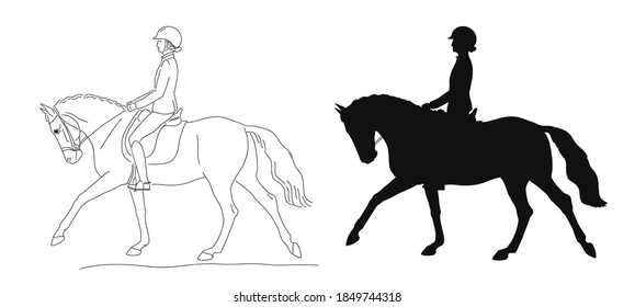 Girl riding a pony Equestrian sport Vector illustration