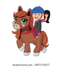 Girl riding a pony horse, vector illustration.