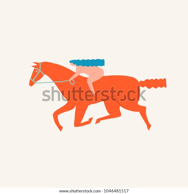 赤い馬に乗った女の子のベクター画像が面白いイラスト 女性のパワーコンセプト のベクター画像素材 ロイヤリティフリー