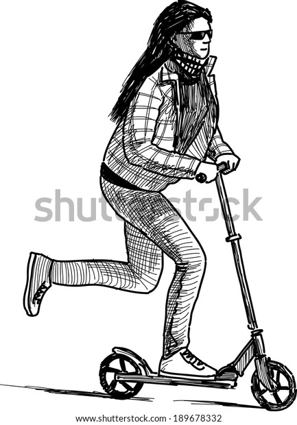 Girl Riding Scooter Stock Vector Royalty Free 189678332 Shutterstock 5026