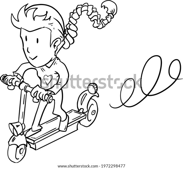 Girl Riding Scooter Lineart Stock Vector Royalty Free 1972298477 Shutterstock 5761