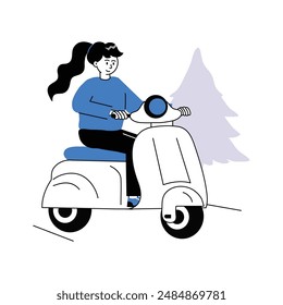 A girl riding scooter in summer season, vector illustration