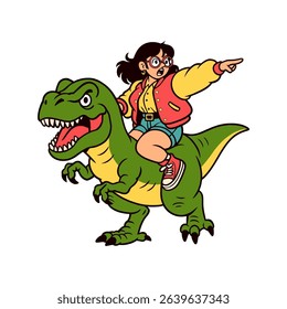 Girl Riding T-Rex Dinosaur Illustration