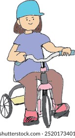 Girl riding a tricycle with a smile on her face