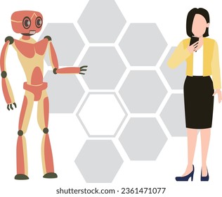 Das Mädchen und der Roboter stehen.
