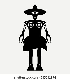 girl robot, vector robot icon