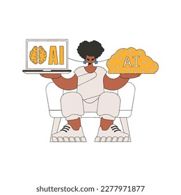 Girl with robotic brain, Vector art.