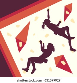 Girl rock climbing vector background abstract poster