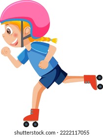 A girl roller skate on white background illustration