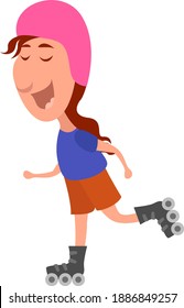 Girl with roller skates ,illustration,vector on white background