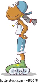 girl with roller skates - vector illustration with teenager girl with roller skates