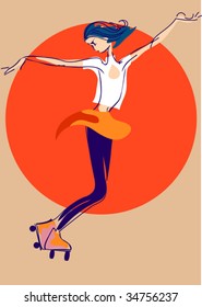 The girl is roller skating
