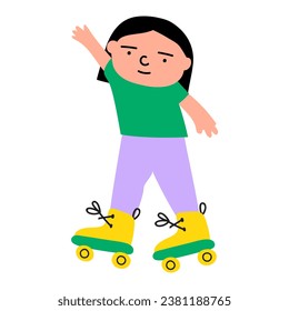 Girl roller skating. Flat vector design. hand drawn illustration on white background.