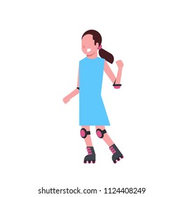 girl roller skating over white background rollerblading cartoon full length character. flat style vector illustration