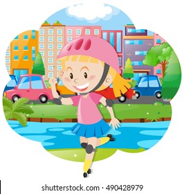 Girl with rollerskate and helmet illustration