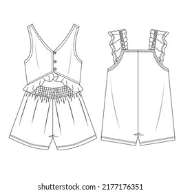 girl romper set cad drawing