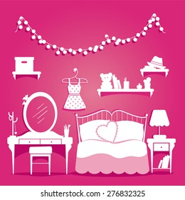 Girl Room Interior with Individual Objects