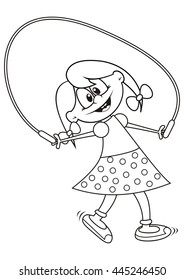 girl and rope, coloring book, vector icon