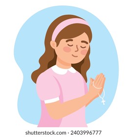 girl with rosary illustration isolated