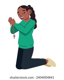 girl with rosary illustration isolated