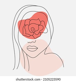 A girl and a Rose on her face in the style of line art. Vector isolated image for use in web design