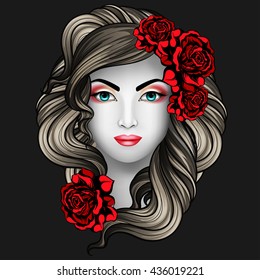 Girl with roses tattoo concept