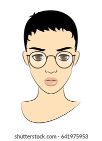 Girl With Round Eyeglasses. Vector Illustration.