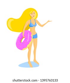 Girl with a rubber ring. Vector graphics