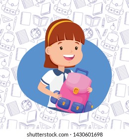 girl with rucksack back to school vector illustration