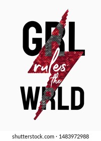 chica gobierna el lema mundial con una ilustración de brillo secuencial