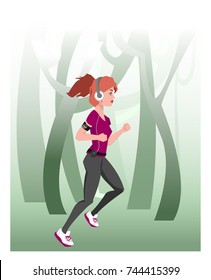 girl run in forest vector illustration