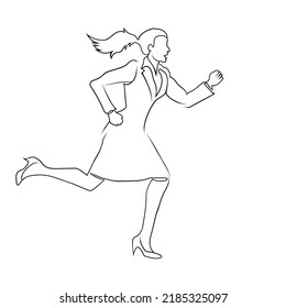 Girl run line art drawing style, the girl sketch black linear isolated on white background, the best office girl line art vector illustration.