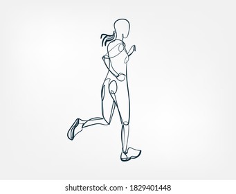 elemento de diseño aislado de una línea de vector de ejecución de chica