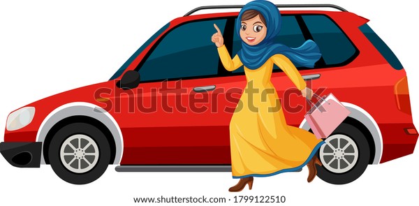 Girl running to the car\
illustration