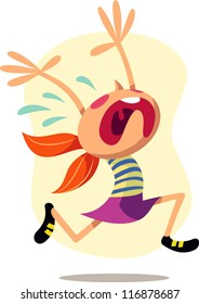 A girl running and crying, throwing a tantrum