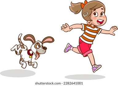 girl running from dog cartoon vector