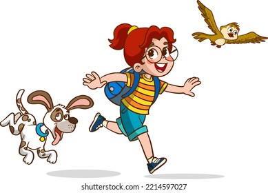 girl running from dog vector