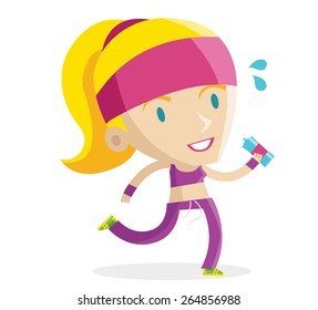 a girl running and drinking water
