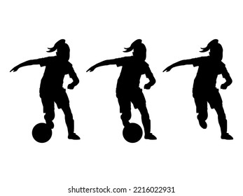 Girl running fast with a ball, playing football or soccer